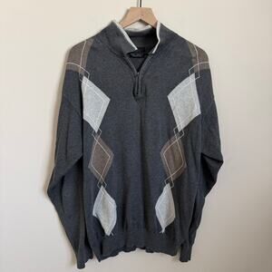 Vintage Greg Norman 90s Mens Gray Argyle Quarter Zip Pullover Sweater Size Large